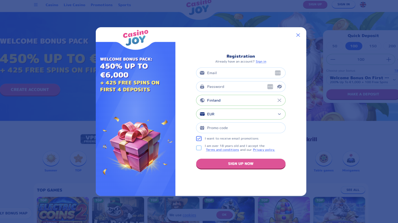 Casinojoy registration